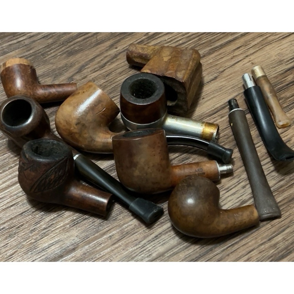 Vintage Estate Pipe Lot Parts Pieces Stems Bowls Hand Carved Etc